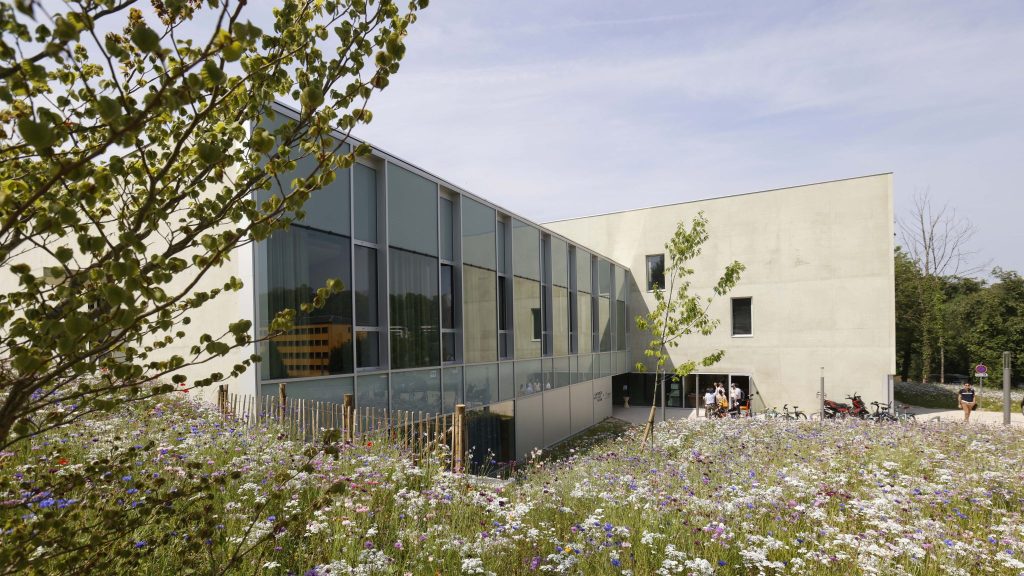 bâtiment au milieu des champ